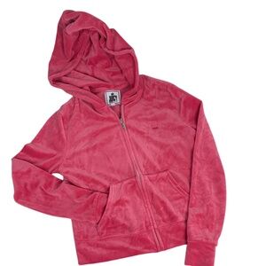 Juicy Couture Velour Preppy Pink Hoodie Women XS Barbiecore Y2K Statement Retro
